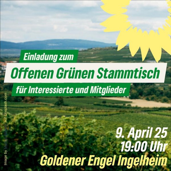 Banner zur Einladung zum offenen Stammtisch am 9. April 2025 um 19 Uhr
